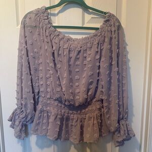 Flying Tomato Dusty Lavender Smocked Peasant Blouse